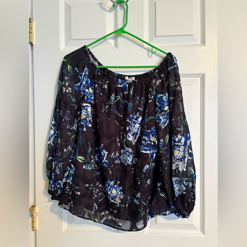 White House Black Market Blue Floral Blouse